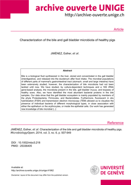 Characterization of the Bile and Gall Bladder Microbiota of Healthy Pigs