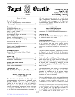 NS Royal Gazette Part I