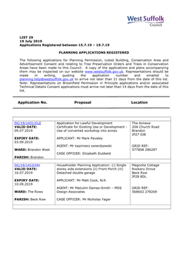 WSC Planning Applications 29/19