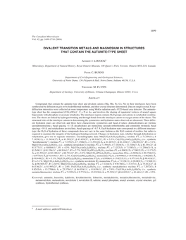 Divalent Transition Metals and Magnesium in Structures That Contain the Autunite-Type Sheet