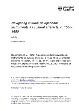 Navigational Instruments As Cultural Artefacts, C. 1550- 1650