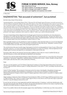 KAZAKHSTAN: "Not Accused of Extremism", but Punished