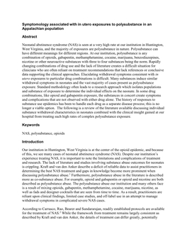 Symptomology Associated with in Utero Exposures to Polysubstance in an Appalachian Population