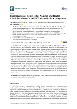 Pharmaceutical Vehicles for Vaginal and Rectal Administration of Anti-HIV Microbicide Nanosystems