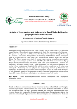 A Study of Thane Cyclone and Its Impacts in Tamil Nadu, India Using Geographic Information System