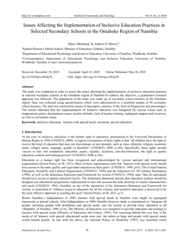 Issues Affecting the Implementation of Inclusive Education Practices in Selected Secondary Schools in the Omaheke Region of Namibia
