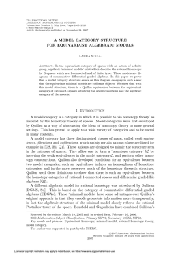 A Model Category Structure for Equivariant Algebraic Models