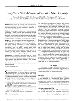 Long-Term Clinical Course in Eyes with Peters Anomaly