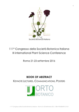 111° Congresso Della Società Botanica Italiana III International Plant Science Conference BOOK of ABSTRACT