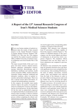A Report of the 13Th Annual Research Congress of Iran's Medical