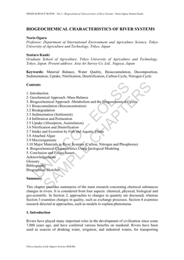 Biogeochemical Characteristics of River Systems - Norio Ogura, Sentaro Kanki