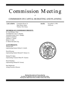Commission Meeting of COMMISSION on CAPITAL BUDGETING and PLANNING