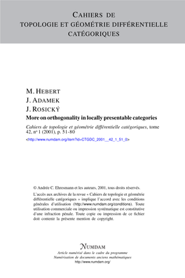 On Orthogonality in Locally Presentable Categories Cahiers De Topologie Et Géométrie Différentielle Catégoriques, Tome 42, No 1 (2001), P