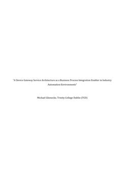 A Device Gateway Service Architecture As a Business Process Integration Enabler in Industry Automation Environments”