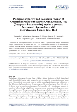 ﻿Multigene Phylogeny and Taxonomic Revision of American Shrimps of the Genus Cryphiops Dana, 1852 (Decapoda, Palaemonidae)