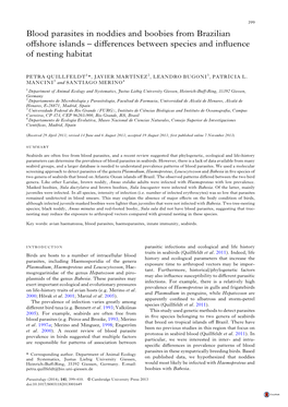 Blood Parasites in Noddies and Boobies from Brazilian Offshore Islands : Differences Between Species and Influence of Nesting Ha