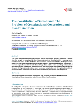 The Constitution of Somaliland: the Problem of Constitutional Generations and Clan Dissolution