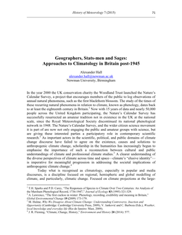 Geographers, Stats-Men and Sages: Approaches to Climatology in Britain Post-1945