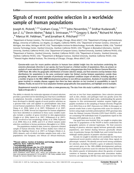 Signals of Recent Positive Selection in a Worldwide Sample of Human Populations