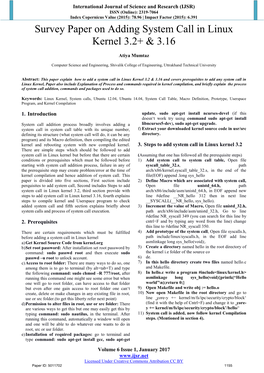 Survey Paper on Adding System Call in Linux Kernel 3.2+ & 3.16