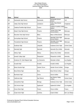 Silver Medal Winners U.S. News World Report America's Best High Schools 2008