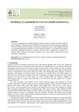 Numeral Classifiers in Tai Lue (Xishuangbanna)