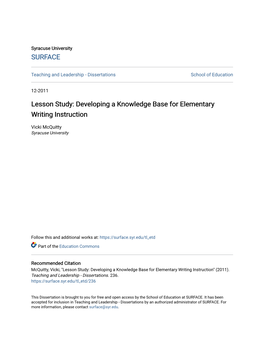 Developing a Knowledge Base for Elementary Writing Instruction