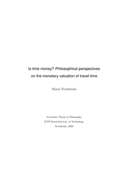 Philosophical Perspectives on the Monetary Valuation of Travel Time