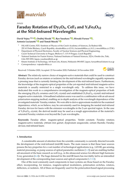 Faraday Rotation of Dy2o3, Cef3 and Y3fe5o12 at the Mid-Infrared Wavelengths