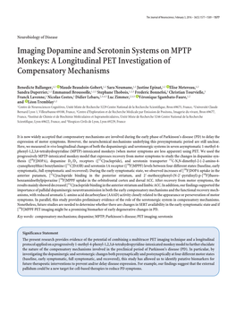 Imaging Dopamine and Serotonin Systems on MPTP Monkeys: a Longitudinal PET Investigation of Compensatory Mechanisms