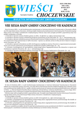 VIII SESJA RADY GMINY CHOCZEWO VII KADENCJI Dnia 26 Marca 2015 R