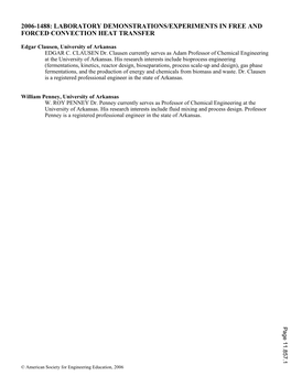 Laboratory Demonstrations/Experiments in Free and Forced Convection Heat Transfer