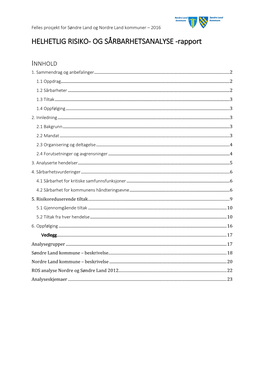 HELHETLIG RISIKO- OG SÅRBARHETSANALYSE -Rapport