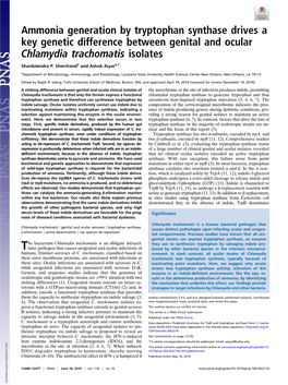 Ammonia Generation by Tryptophan Synthase Drives a Key Genetic Difference Between Genital and Ocular Chlamydia Trachomatis Isolates