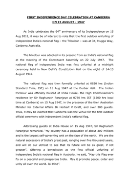 Independence Day Celebration at Canberra on 15 August - 1947