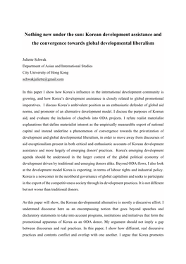 Korean Development Assistance and the Convergence Towards Global Developmental Liberalism