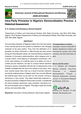 Intra-Party Primaries in Nigeria's Democratization Process