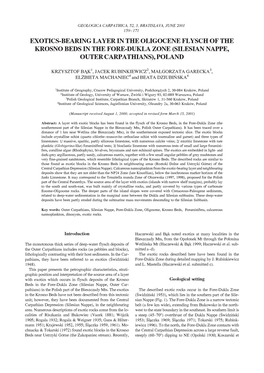 Exotics-Bearing Layer in the Oligocene Flysch of the Krosno Beds in the Fore-Dukla Zone (Silesian Nappe, Outer Carpathians), Poland