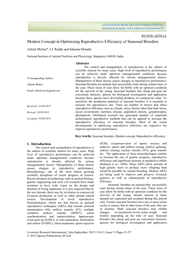 Modern Concept in Optimizing Reproductive Efficiency of Seasonal Breeders