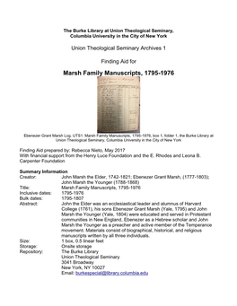 Marsh Family Manuscripts, 1795-1976