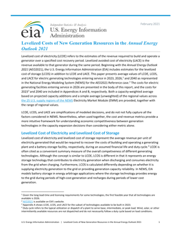 Levelized Cost of Electricity (LCOE) Refers to the Estimates of the Revenue Required to Build and Operate a Generator Over a Specified Cost Recovery Period