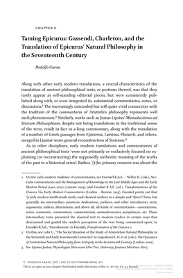 Gassendi, Charleton, and the Translation of Epicurus’ Natural Philosophy in the Seventeenth Century