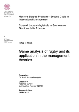 Game Analysis of Rugby and Its Application in the Management Theories