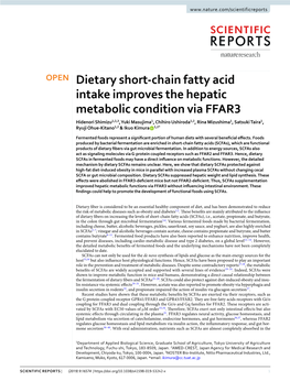 Dietary Short-Chain Fatty Acid Intake Improves the Hepatic Metabolic
