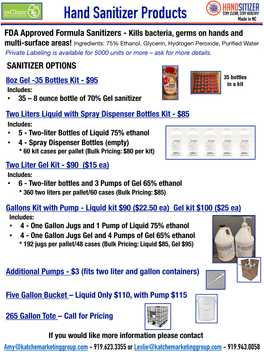 Sanitizer and Disinfectant Details Sheet