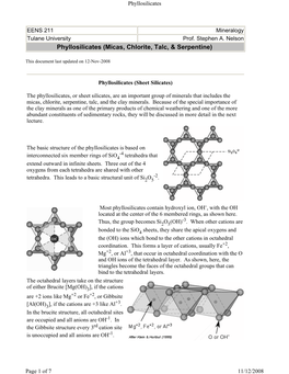 Phyllosilicates (Micas, Chlorite, Talc, & Serpentine)