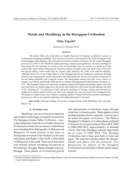 Metals and Metallurgy in the Harappan Civilization