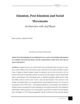 Islamism, Post-Islamism and Social Movements an Interview with Asef Bayat