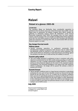 Malawi Malawi at a Glance: 2005-06