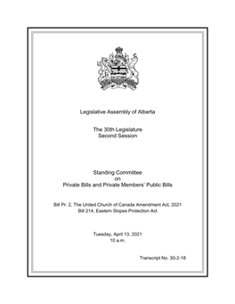 Legislative Assembly of Alberta the 30Th Legislature Second Session